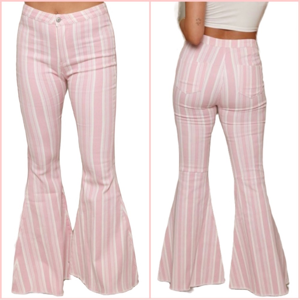Carnation Pink & White Striped Bell Bottoms - sku 9172